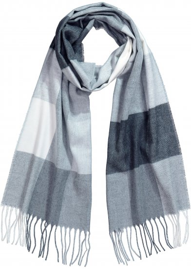 Ulla Popken Checked Fringed Hem Scarf Light Grey Melange - Accesorios - 