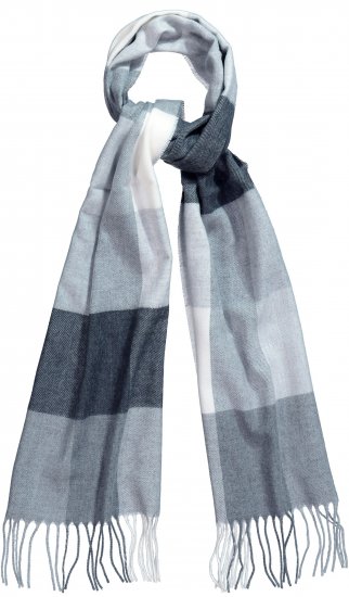 Ulla Popken Checked Fringed Hem Scarf Light Grey Melange - Accesorios - 