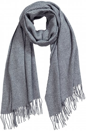 Ulla Popken Ribbed Knit Fringed Hem Scarf Grey Melange - Accesorios - 