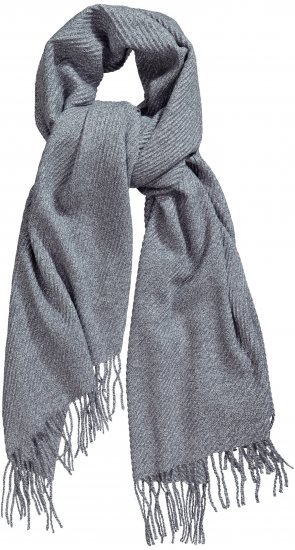 Ulla Popken Ribbed Knit Fringed Hem Scarf Grey Melange - Accesorios - 