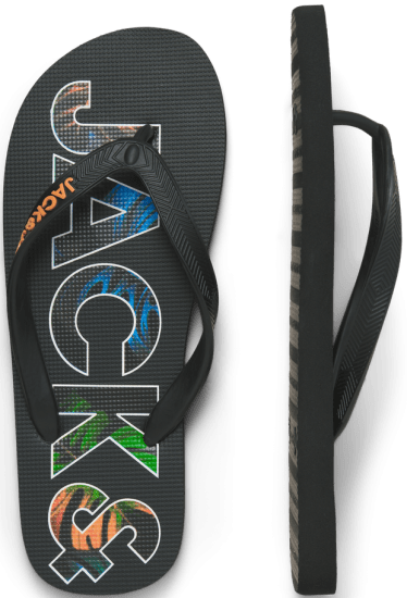 Jack & Jones Logo Palm Print Flip Flop Slippers Anthracite - Calzado de hombre 40-52 - Zapatillas de hombre tallas 40-52
