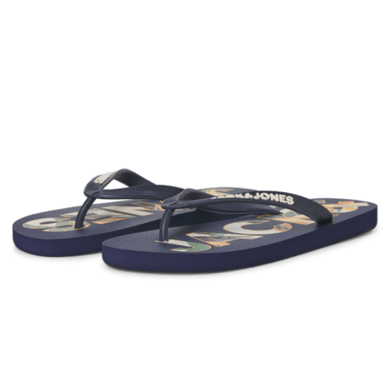 Jack & Jones Logo Palm Print Flip Flop Slippers Medieval Blue - Calzado de hombre 40-52 - Zapatillas de hombre tallas 40-52