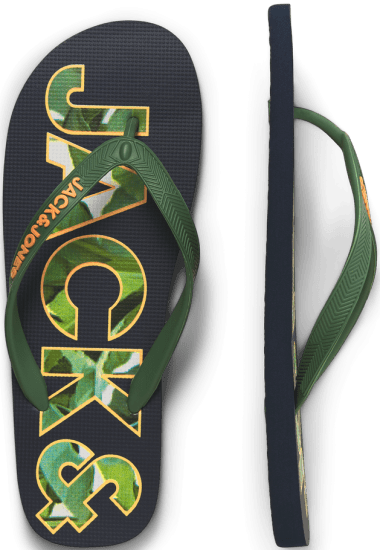 Jack & Jones Logo Palm Print Flip Flop Slippers Navy Blazer/Verdant Green - Calzado de hombre 40-52 - Zapatillas de hombre tallas 40-52