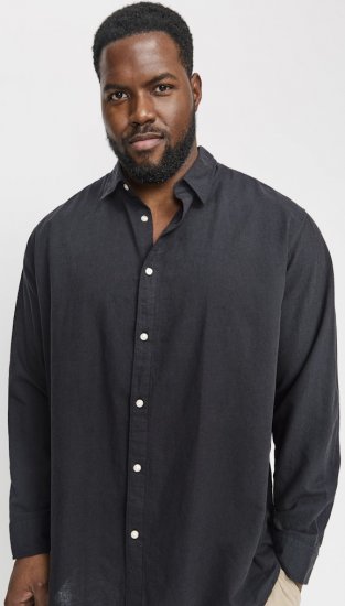 Jack & Jones Breeze Linen Blend Long Sleeve Shirt Black - Camisas - Camisas 2XL-10XL
