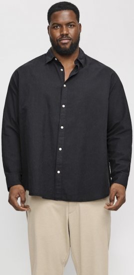 Jack & Jones Breeze Linen Blend Long Sleeve Shirt Black - Camisas - Camisas 2XL-10XL