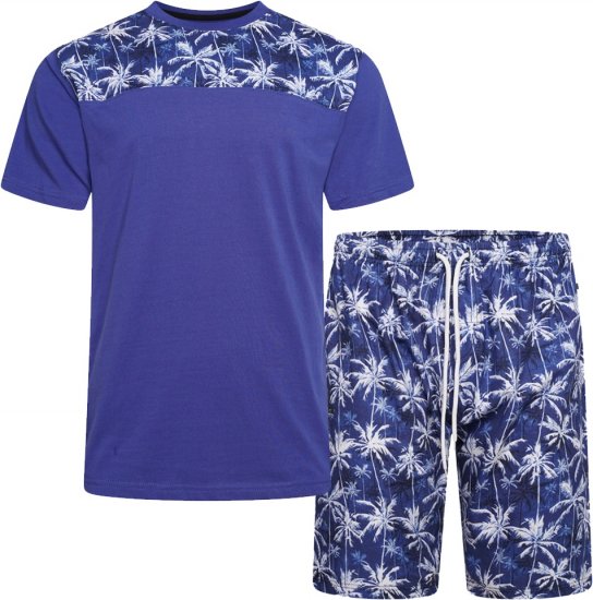 Kam Jeans 5002 Palm Tree Panel Tee And Short Set Electric Blue - Camisetas - Camisetas - 2XL-14XL