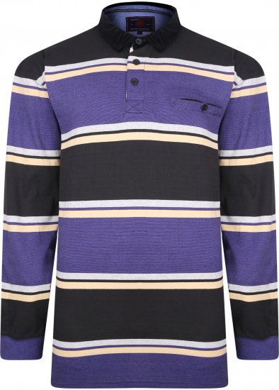 Kam Jeans 5242 Long Sleeve Stripe Polo with Corduroy Trim Collar Black - Polos - Polos 2XL-8XL