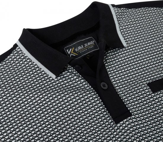 Kam Jeans 5518 Smart Mini Geo-Print Polo Black - Polos - Polos 2XL-8XL