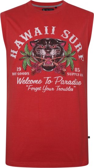 Kam Jeans 5763 Hawaii Surf Vest Sleeveless T-Shirt Washed Red - Camisetas - Camisetas - 2XL-14XL