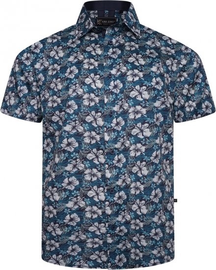 Kam Jeans 6061 Hibiscus Floral Print Short Sleeve Shirt Midnight Blue - Camisas - Camisas 2XL-10XL