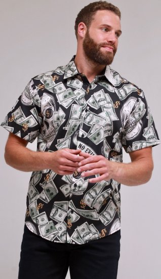Kam Jeans 6064 Dollar Bills Print Short Sleeve Shirt Black - Camisas - Camisas 2XL-10XL