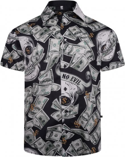 Kam Jeans 6064 Dollar Bills Print Short Sleeve Shirt Black - Camisas - Camisas 2XL-10XL
