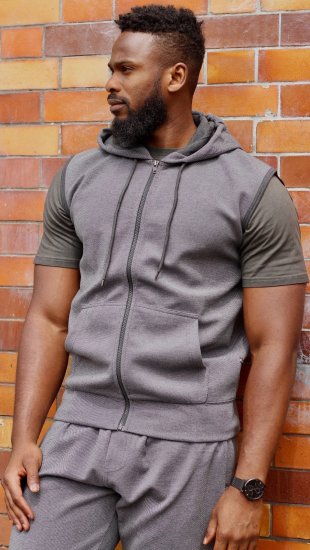Kam Jeans 7077 Textured Interlock Sleeveless Hoodie Charcoal - Sudaderas - Sudaderas 2XL-12XL