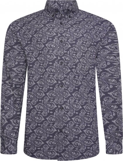 Kam Jeans P022 Premium Paisley Print Cotton Long Sleeve Shirt with Satin Finish Navy - Camisas - Camisas 2XL-10XL