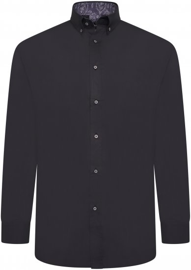 Kam Jeans P023B Premium Stretch Long Sleeve Shirt Button Down Black - Camisas - Camisas 2XL-10XL