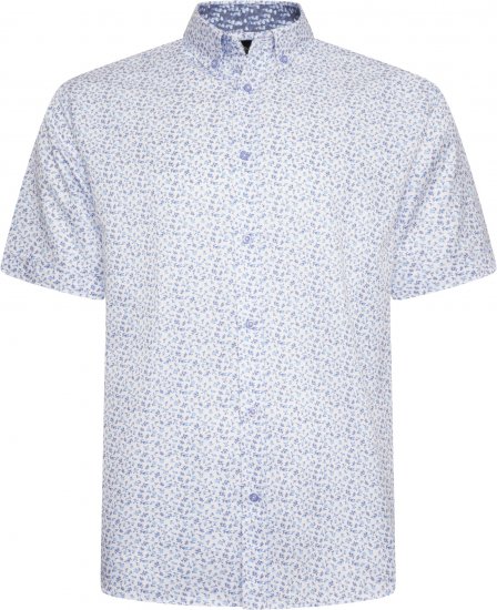 Kam Jeans P035 Premium Mini Leaf Print Short Sleeve Shirt White - Camisas - Camisas 2XL-10XL