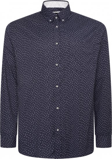 Kam Jeans P037 Dobby Print Stretch Long Sleeve Shirt Navy - Camisas - Camisas 2XL-10XL