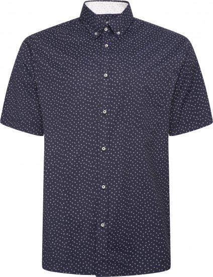 Kam Jeans P037 Dobby Print Stretch Short Sleeve Shirt Navy - Camisas - Camisas 2XL-10XL