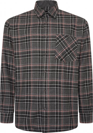 Kam Jeans P041 Premium Flannel Check Long Sleeve Shirt Charcoal - Camisas - Camisas 2XL-10XL