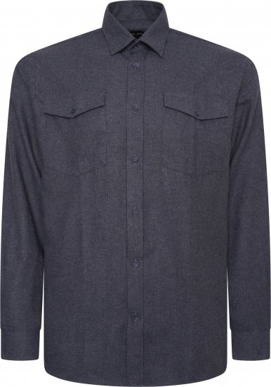 Kam Jeans P042 Premium Brushed Herringbone Long Sleeve Shirt Indigo - Camisas - Camisas 2XL-10XL