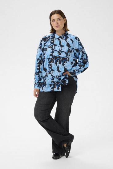 Kaffe Curve Sasja Camisa de manga larga Blue Snake Flower - Blusas y túnicas - 