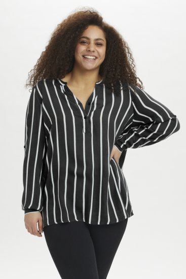 Kaffe Curve Sida Blusa Negro/Tiza A Rayas - Blusas y túnicas - 
