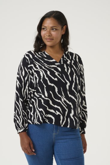 Kaffe Curve Mirta Tilly Blusa Negro/Antique Estampado De Cebra - Blusas y túnicas - 