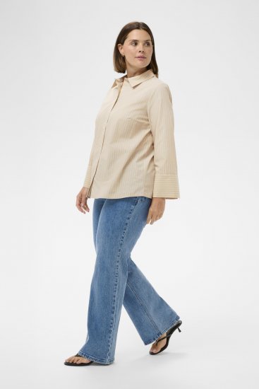 Kaffe Curve Josa Shirt Feather Grey Stripe - Blusas tipo camisa - 