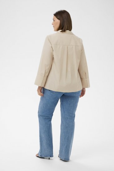 Kaffe Curve Josa Shirt Feather Grey Stripe - Blusas tipo camisa - 