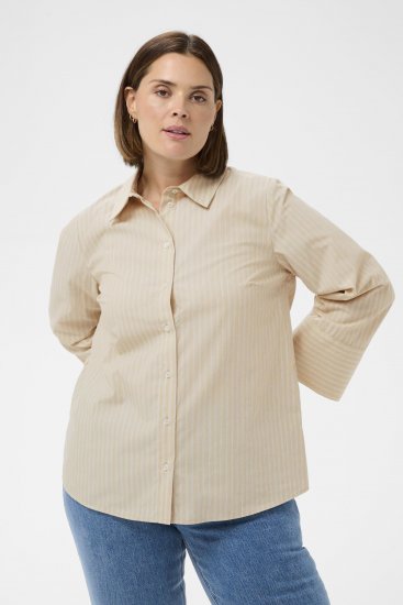 Kaffe Curve Josa Shirt Feather Grey Stripe - Blusas tipo camisa - 