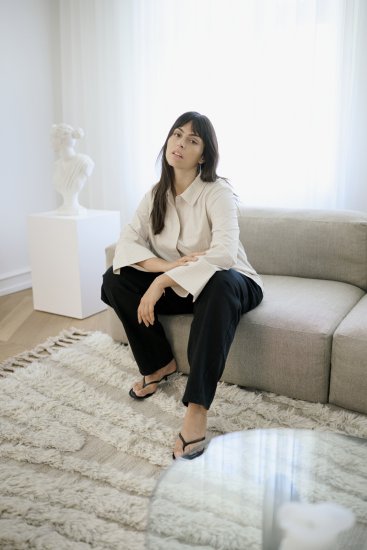 Kaffe Curve Josa Shirt Feather Grey Stripe - Blusas tipo camisa - 