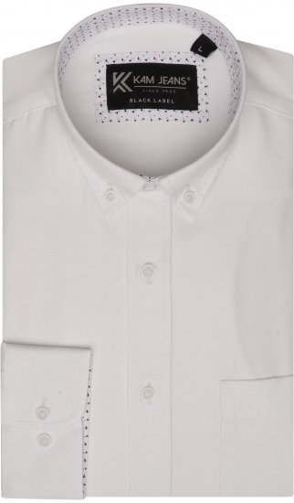 Kam Jeans P020 Premium Long sleeve Oxford Shirt White - Camisas - Camisas 2XL-10XL