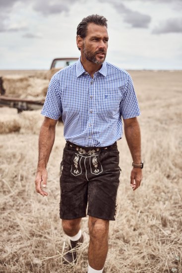 JP1880 Short Sleeve Check Print Traditional Shirt Blue - Camisas - Camisas 2XL-10XL