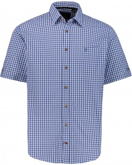 JP1880 Short Sleeve Check Print Traditional Shirt Blue - Camisas - Camisas 2XL-10XL