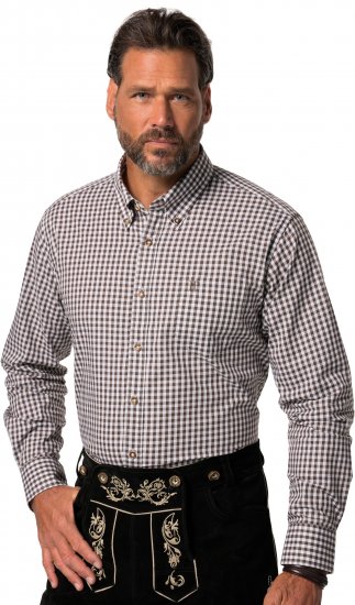JP1880 Long Sleeve Check Print Traditional Shirt Brown - Camisas - Camisas 2XL-10XL