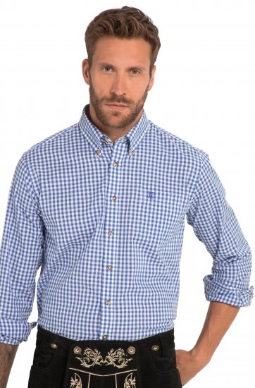 JP1880 Shirt Traditional Checked Long Sleeve Blue - Camisas - Camisas 2XL-10XL