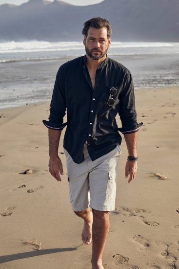 JP1880 Shirt Linen Blend Long Sleeve Black TALL - ROPA DE HOMBRE MT-6XLT - Tamaños de talle alto