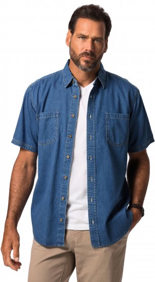 JP1880 Shirt Denim Short Sleeve Blue TALL - ROPA DE HOMBRE MT-6XLT - Tamaños de talle alto