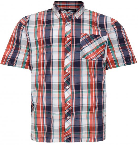 Espionage SH443 Checked Short Sleeve Shirt Navy/Coral/White - Camisas de manga corta - Camisas Manga Corta Tallas Grandes