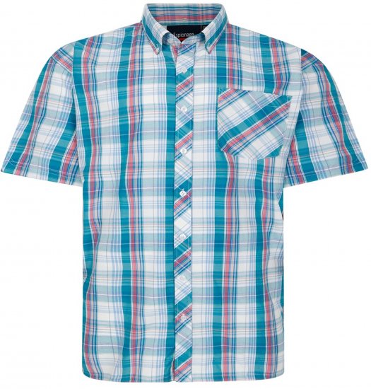 Espionage SH443 Checked Short Sleeve Shirt Green/Pink/White - Camisas - Camisas 2XL-10XL