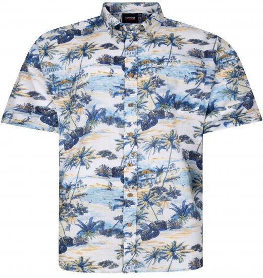 Espionage SH469 Short Sleeve Palm Printed Shirt Blue/Lemon - Camisas de manga corta - Camisas Manga Corta Tallas Grandes