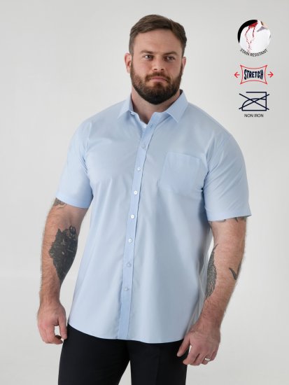 D555 Lucas Camisa Elástica De Manga Corta Resistente A Las Manchas Y Sin Plancha Azul Cielo - Camisas - Camisas 2XL-10XL