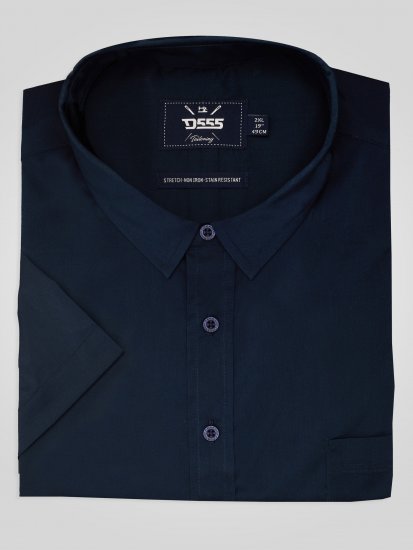 D555 Lucas Camisa Elástica De Manga Corta Resistente A Las Manchas Y Sin Plancha Azul Marino - Camisas - Camisas 2XL-10XL
