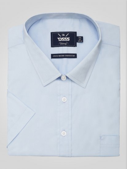 D555 Lucas Camisa Elástica De Manga Corta Resistente A Las Manchas Y Sin Plancha Azul Cielo - Camisas - Camisas 2XL-10XL