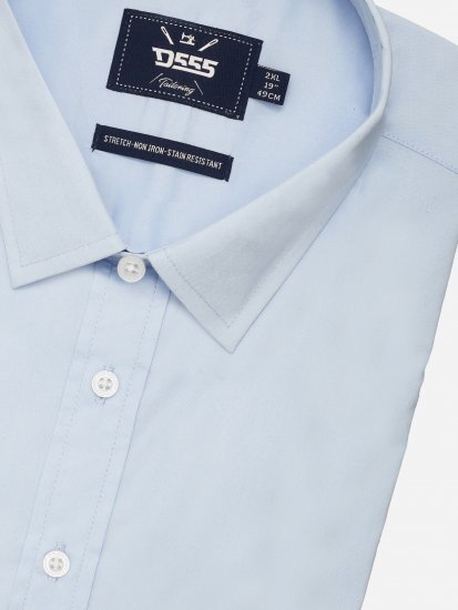 D555 Lucas Camisa Elástica De Manga Corta Resistente A Las Manchas Y Sin Plancha Azul Cielo - Camisas - Camisas 2XL-10XL