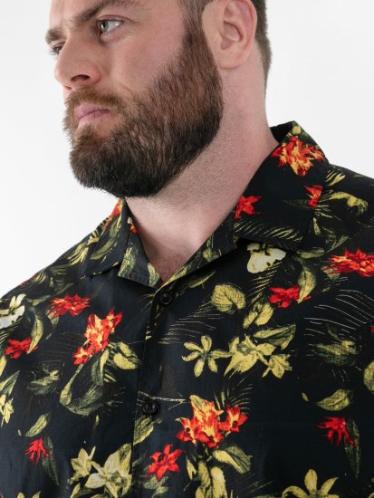 D555 Gordon Hawaiian AOP Cuvan Collar Resort Short Sleeve Black - Camisas - Camisas 2XL-10XL