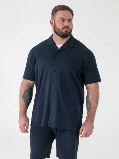 D555 Connor Stretch Cuban Collar Resort Short Sleeve Shirt Navy - Camisas - Camisas 2XL-10XL