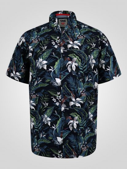 D555 Corden Hawaiian AOP Cuban Collar Resort Short Sleeve Navy - Camisas de manga corta - Camisas Manga Corta Tallas Grandes