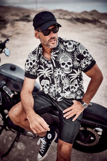 JP1880 Skull Pattern Jersey Short Sleeve Shirt Black - Camisas - Camisas 2XL-10XL