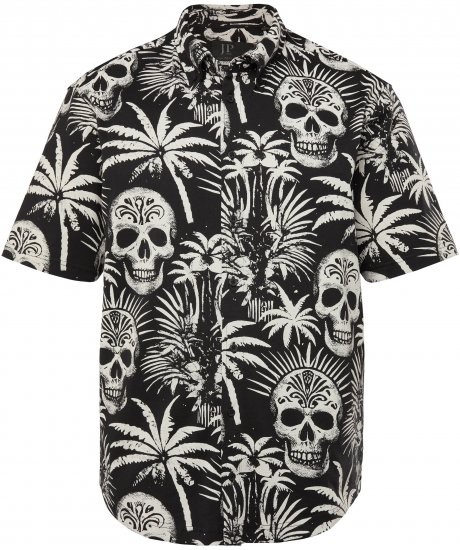 JP1880 Skull Pattern Jersey Short Sleeve Shirt Black - Camisas - Camisas 2XL-10XL